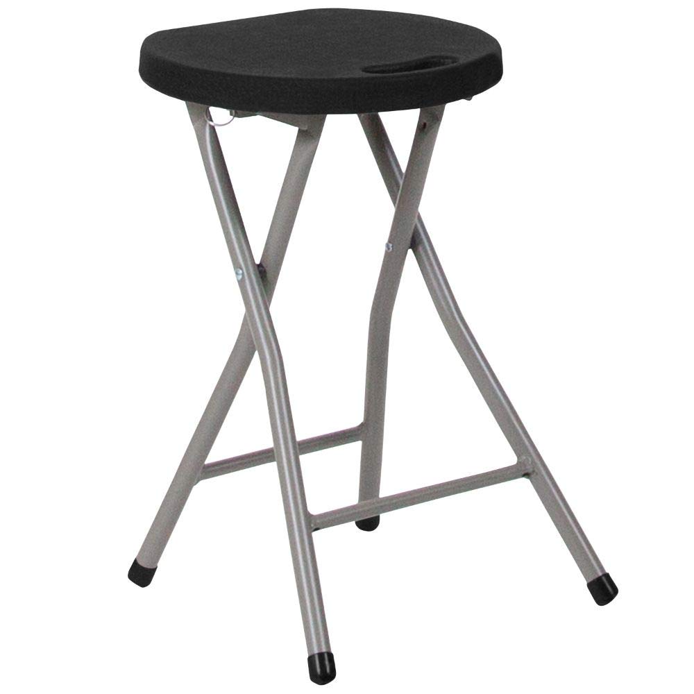 2 Pack Foldable Stool with Black Plastic Seat and Titanium Gray Frame
