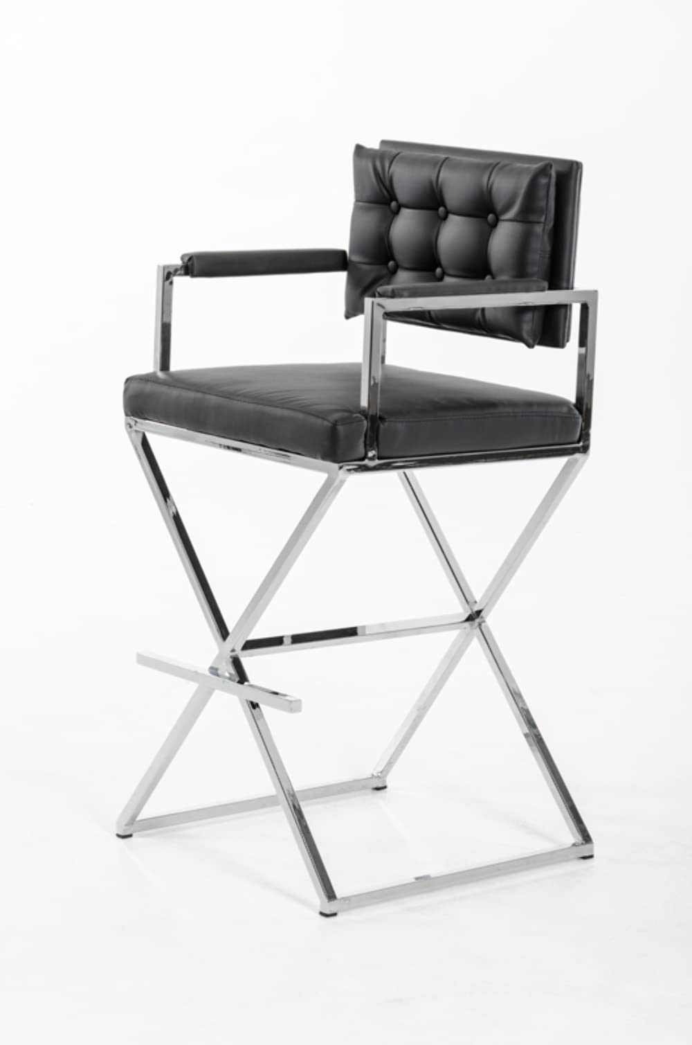 HomeRoots Steel, Leatherette, Stee 43' Black Leatherette and Steel Bar Stool