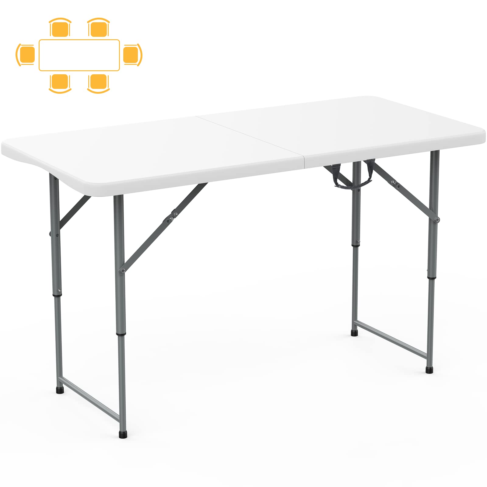 Skok 330Lbs Folding Picnic Table 4/6/8 Foot Adjustable Height, 4/6/8Ft Plastic Picnic Table Portable With Handle, Utility Commer