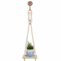 Kaameri Bazaar Macrame Boho Braid Mini Shelve With Owl Shaped Planter (Blue) And Ceramic Hook  Macrame Wall Hanging L Owl Plant