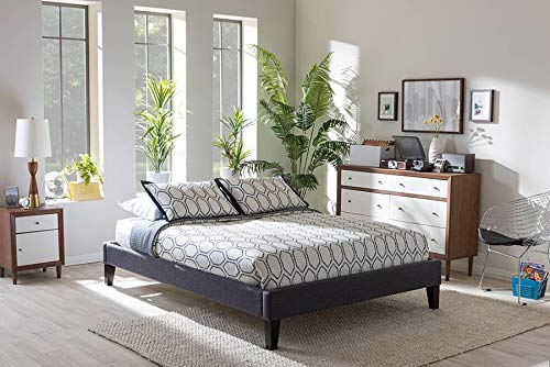 Baxton Studio Lancashire Platform Bed Frame in Dark Gray (Queen: 86.19 in. L x 62.99 in. W x 14.24 in. H)