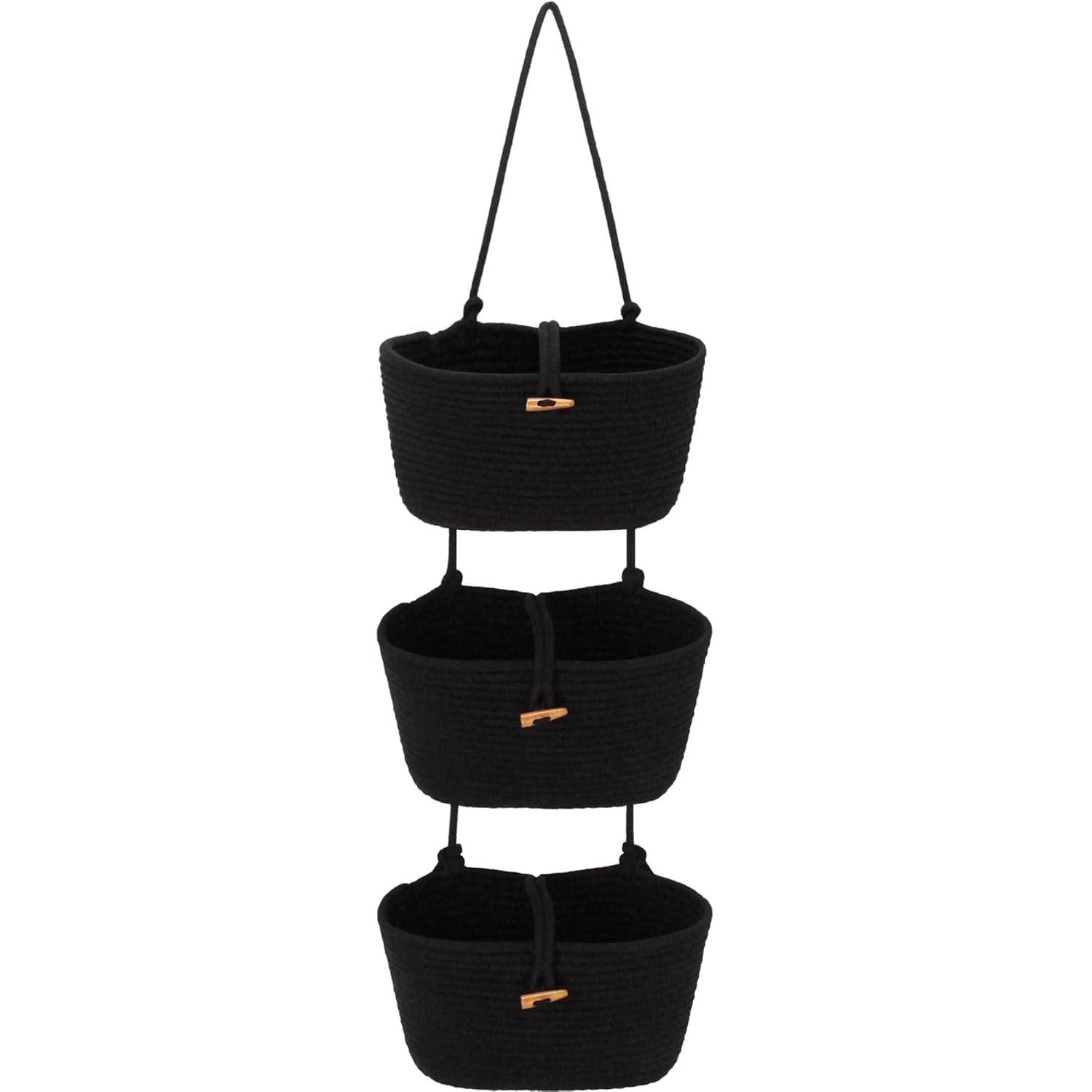 Trivak 3Tier Hanging Wall Basket Organizer  Handwoven Cotton Rope Over The Door Storage Bins  Decorative Vertical Hanging Pla