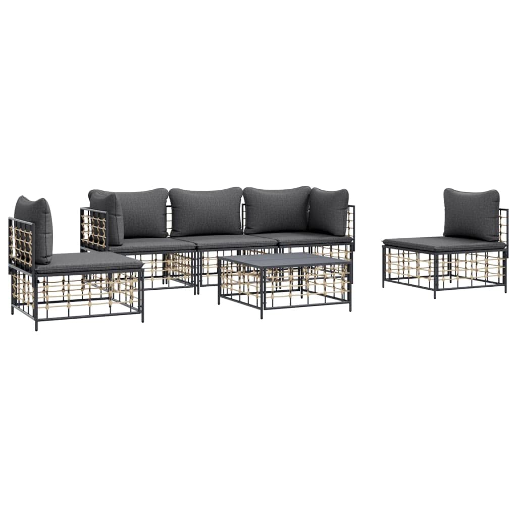 vidaXL 6 Piece Patio Lounge Set with Cushions Anthracite Poly Rattan