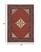 HomeRoots 509219 8 x 11 ft. Red Blue Ivory & Orange Oriental Power Loom Stain Resistant Rectangle Area Rug with Fringe
