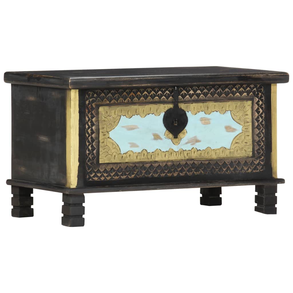 vidaXL Antique-Style Wooden Storage Chest - Solid Mango Wood Decorative Coffee Table with Lockable Design - Hand-Carved with Ele