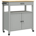 vidaXL Kitchen Trolley Solid Pine Gray Honey Wax Finish - Multipurpose Rolling Storage Cart with Drawer, Cabinet, Hanger & Hooks