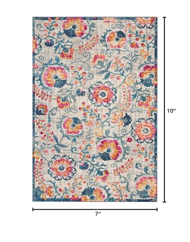 HomeRoots 100% Polypropylene 7’ x 10’ Ivory and Blue Floral Vines Area Rug