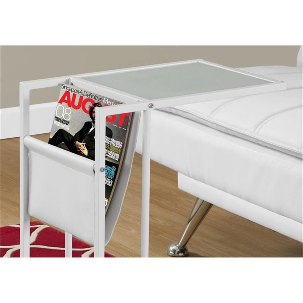 Monarch Metal Accent Table with a Magazine Rack, White