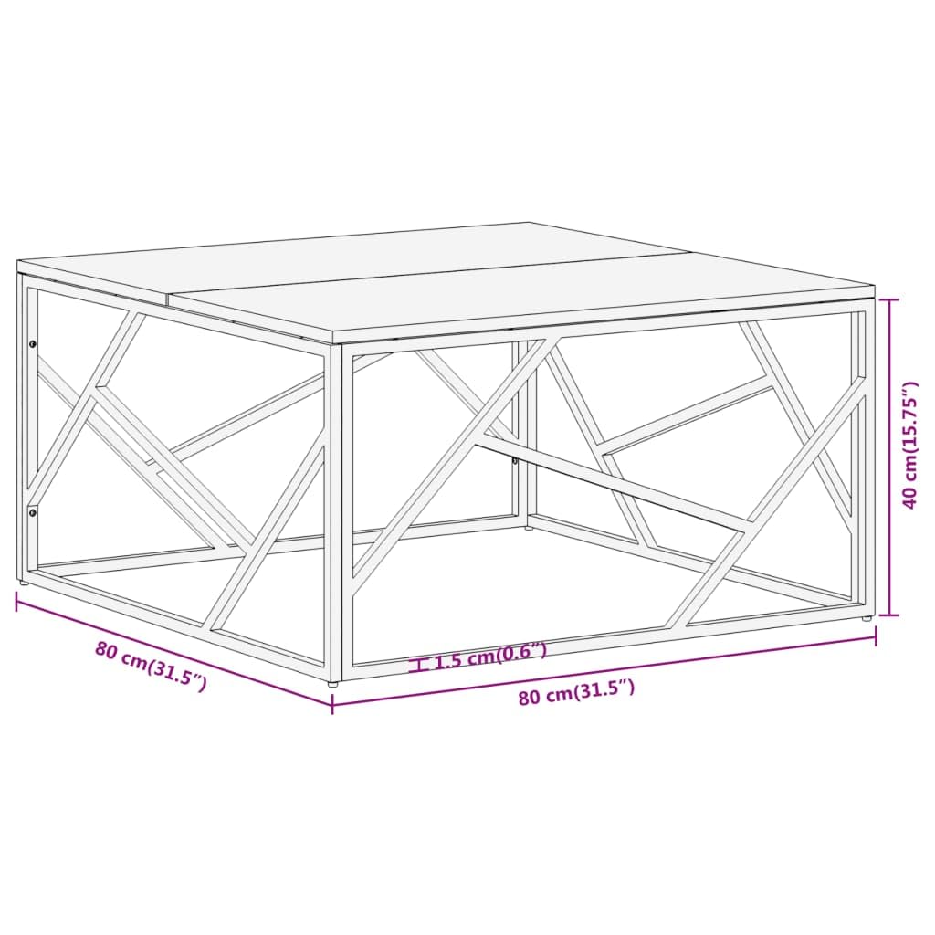 vidaXL Square Coffee Table Desk - Acacia Wood & Stainless Steel, 31.5"x31.5"x15.7", Silver Frame, Modern Design, Assembly Required