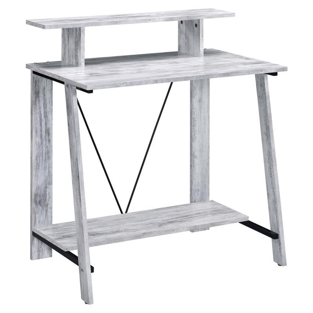 Acme Nypho Wooden 2 Shelves Writing Desk in Antique White and Black