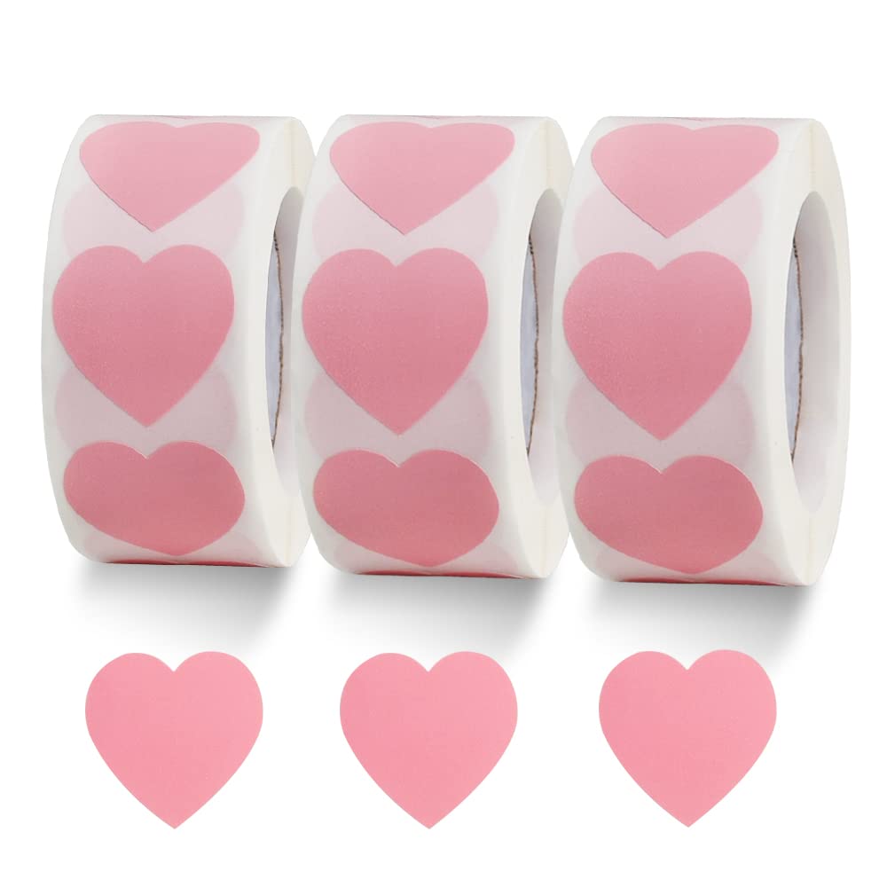 Vuzvuv 1500 Labels Pink Heart Stickers 1 Inch Heart Coding Shape Paper Labels For Valentine'S Day Wedding Anniversaries Invitati