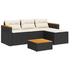 vidaXL 5 Piece Patio Sofa Set with Cushions Black PE Rattan Acacia Wood for Outdoor, Backyard, Terrace, Garden, Patio, Weather-Resistant, Modular
