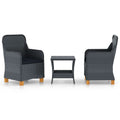 vidaXL Patio Furniture Set 3 Piece, Outdoor Sofa Chair with Coffee Table, Patio Armchair with Wood Legs for Garden, Modern, Poly Rattan Dark Gray