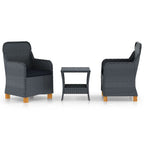 vidaXL Patio Furniture Set 3 Piece, Outdoor Sofa Chair with Coffee Table, Patio Armchair with Wood Legs for Garden, Modern, Poly Rattan Dark Gray