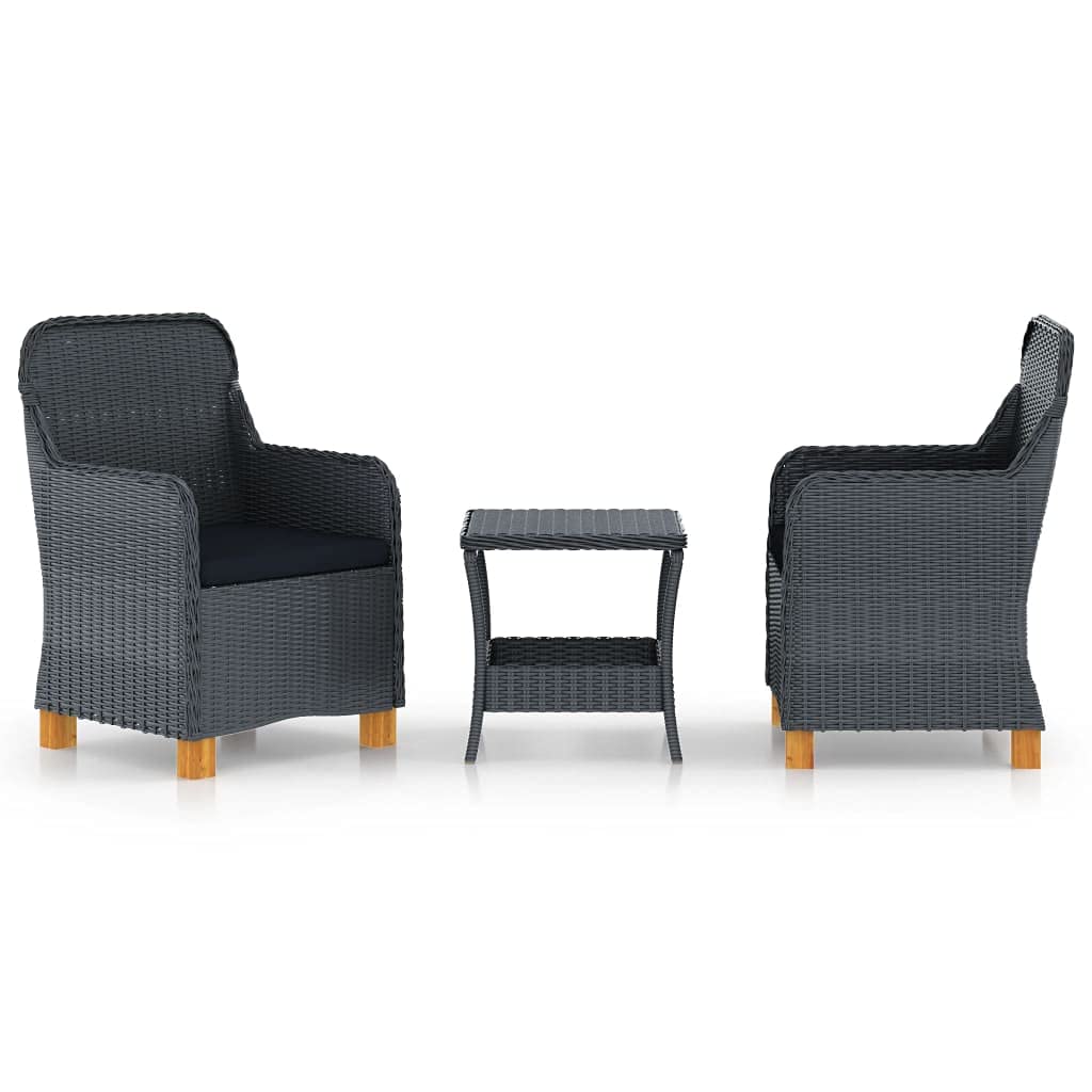 vidaXL Patio Furniture Set 3 Piece, Outdoor Sofa Chair with Coffee Table, Patio Armchair with Wood Legs for Garden, Modern, Poly Rattan Dark Gray