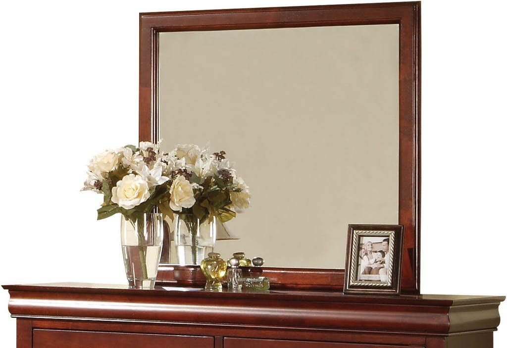 Acme Louis Philippe Iii Square Wooden Mirror In Cherry