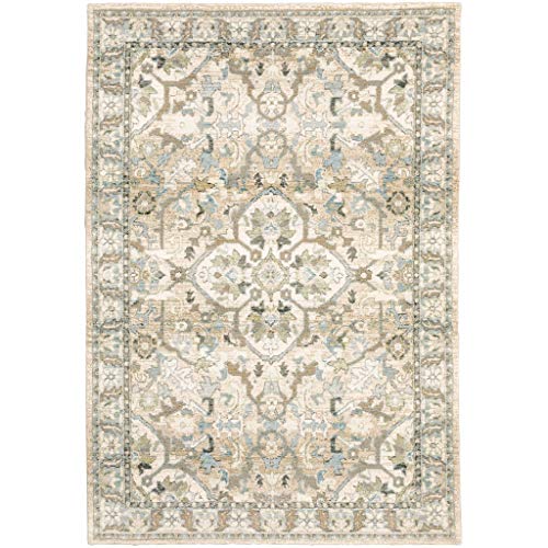 HomeRoots Nylon, Polypropylene 7'x9' Beige and Ivory Medallion Area Rug