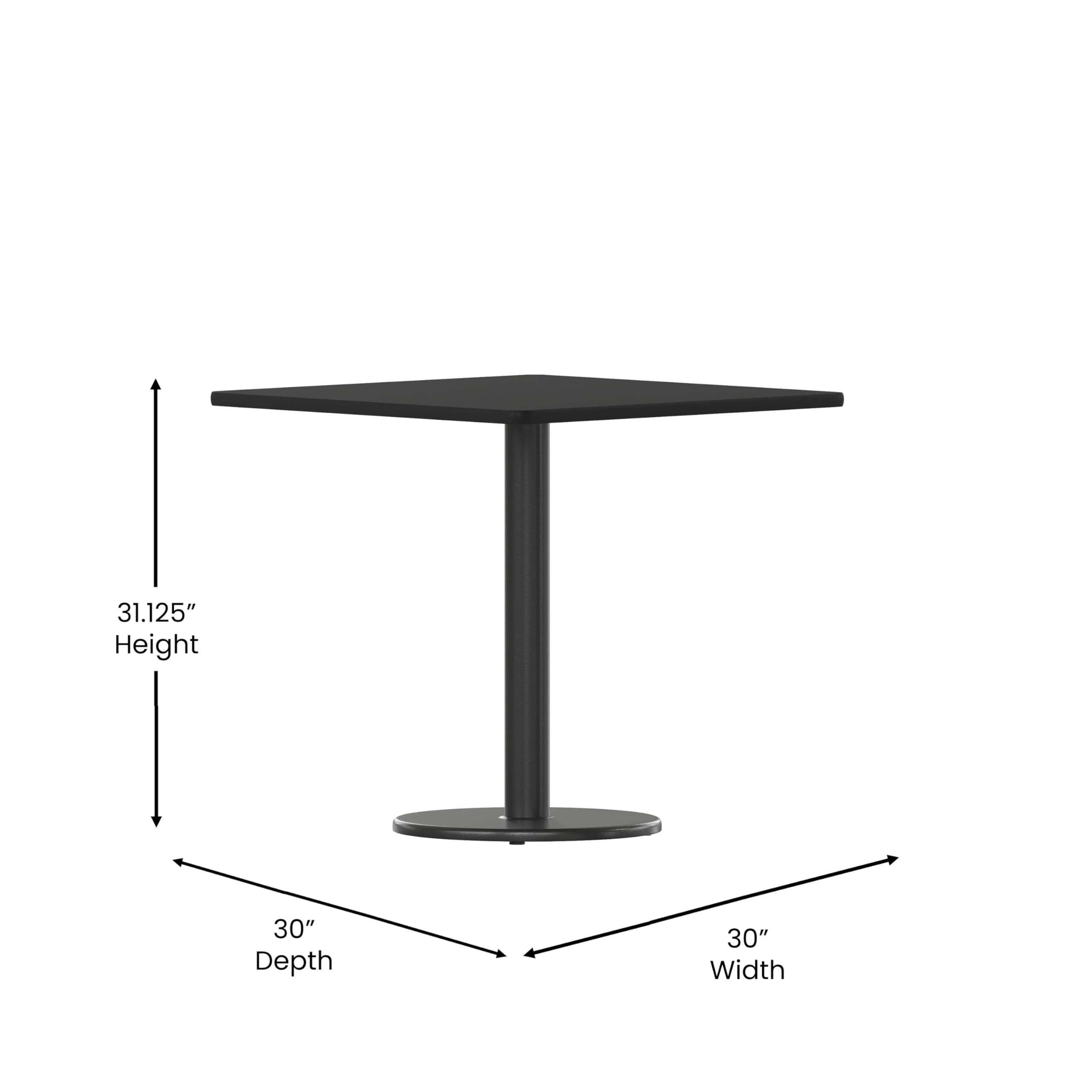 Flash Furniture Stiles 30'' Square Black Laminate Table Top with 18'' Round Table Height Base