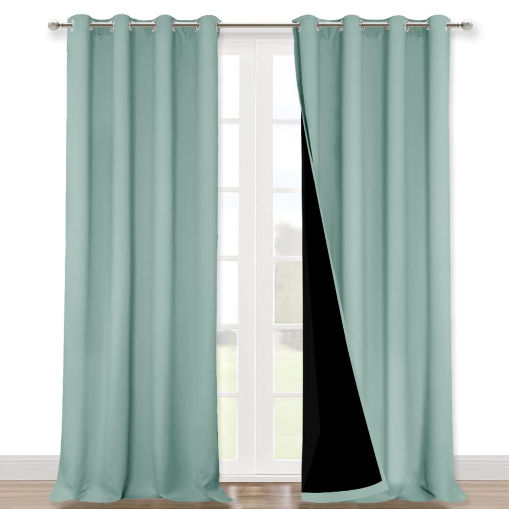 Nicetown Aqua Blue 100% Blackout Curtains For Windows, Super Heavy-Duty Black Lined Total Darkness Drapes For Bedroom, Privacy A