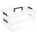 JUXYES 2Tiers Plastic Stack Carry Storage Containers Box wih Handle Lids