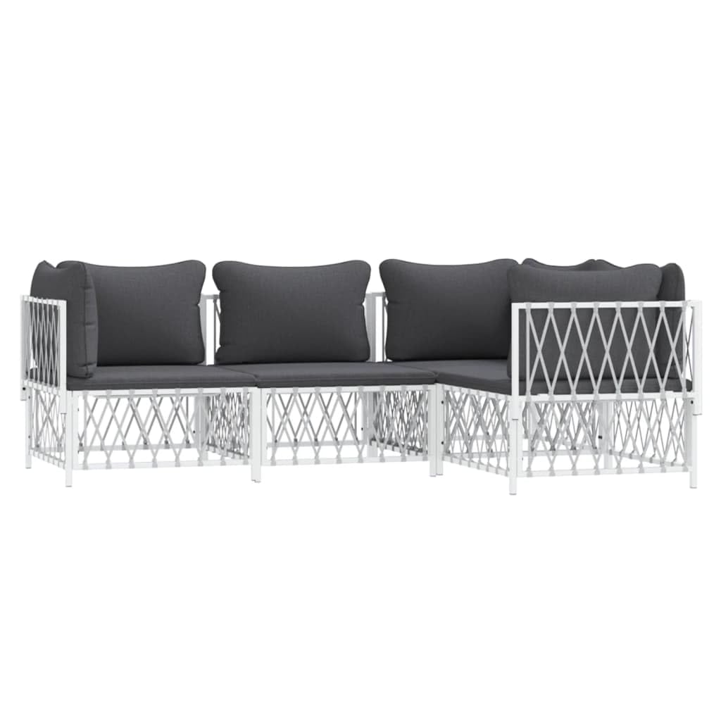 vidaXL White Patio Lounge Set - Modular Design with Powder-Coated Steel Frame - Durable Woven Fabric Material - Includes 3 Corner Sofas, 1 Middle Sofa, and Cushions