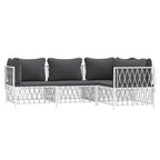vidaXL White Patio Lounge Set - Modular Design with Powder-Coated Steel Frame - Durable Woven Fabric Material - Includes 3 Corner Sofas, 1 Middle Sofa, and Cushions