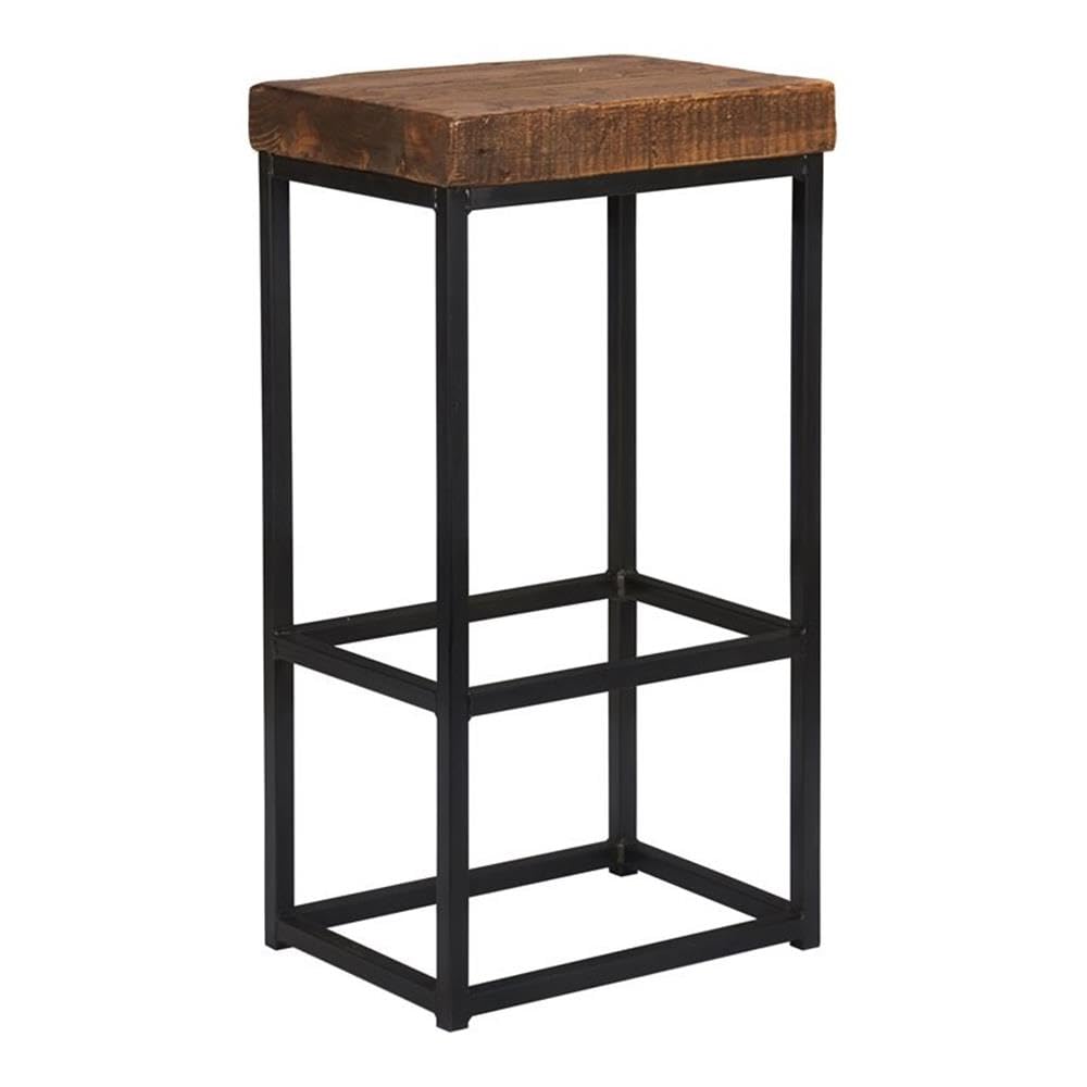 Kosas Home Reclaimed Pine & Iron Porter Barstool, Rustic Mahogany/Antiqued Bronze Iron