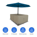 Covers & All Rectangle Table & Chair Set Cover, Umbrella Hole, 12 Oz Waterproof Uv & Weather Resistant, Patio Lawn Garden Backyard Furniture, Air Vents & Drawstrings (76''L X 46''W X 30''H, Beige)