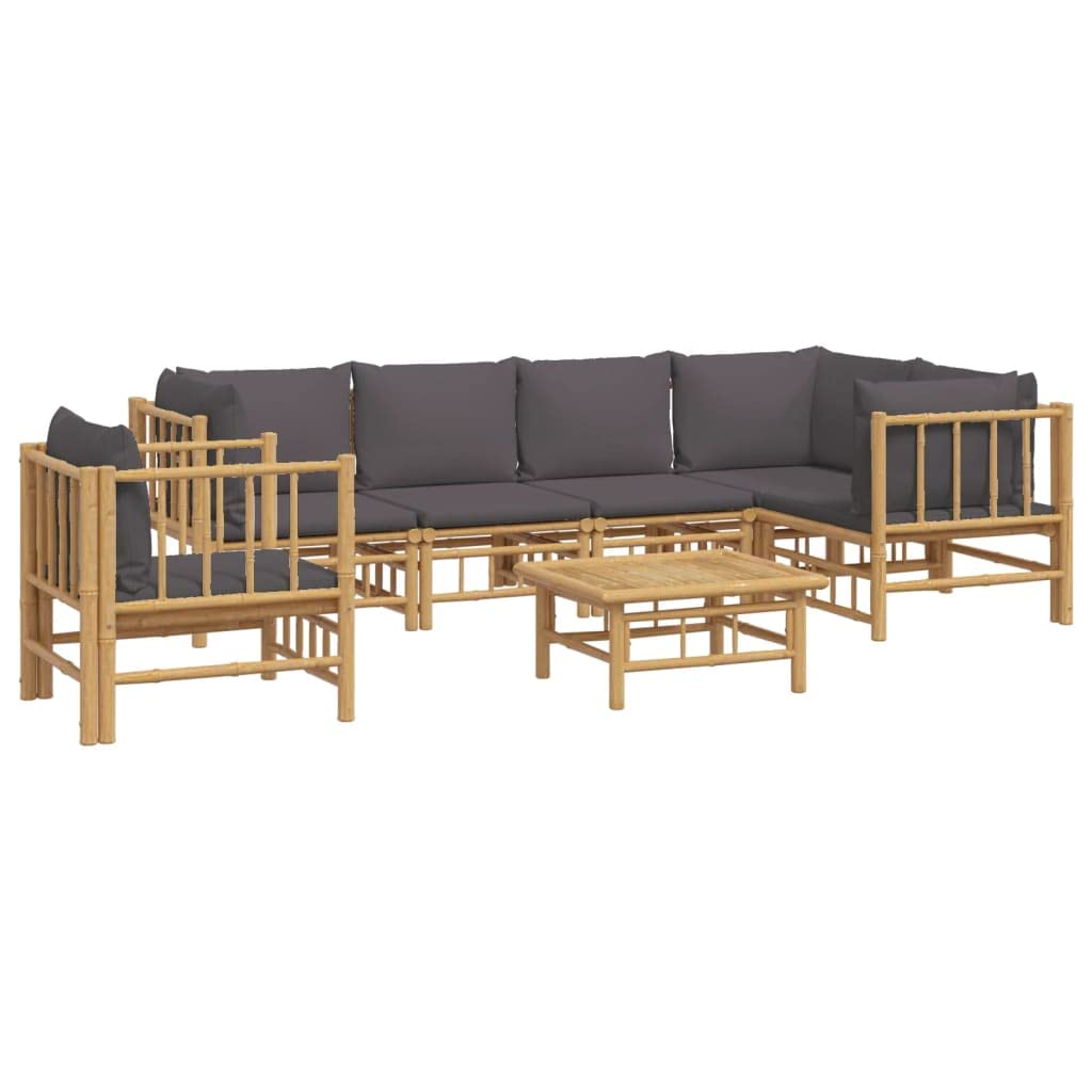 vidaXL Patio Furniture Set - 7 Piece Sectional Sofa with Dark Gray Cushions - Bamboo Garden Lounge Set - Outdoor Living Room Furniture for Deck, Patio, and Garden