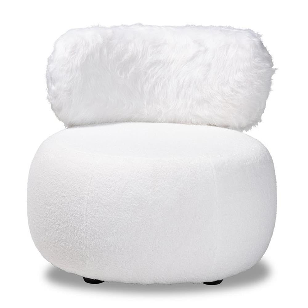 Baxton Studio Tayla White Fabric Upholstered and Black Metal Accent Chair