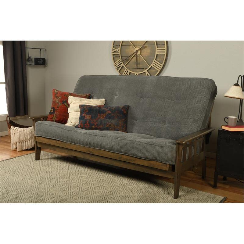 Kodiak Tucson Queen Futon Frame and Mattress Set - Wood Futon with Mattress Included in Thunder Gray Color
