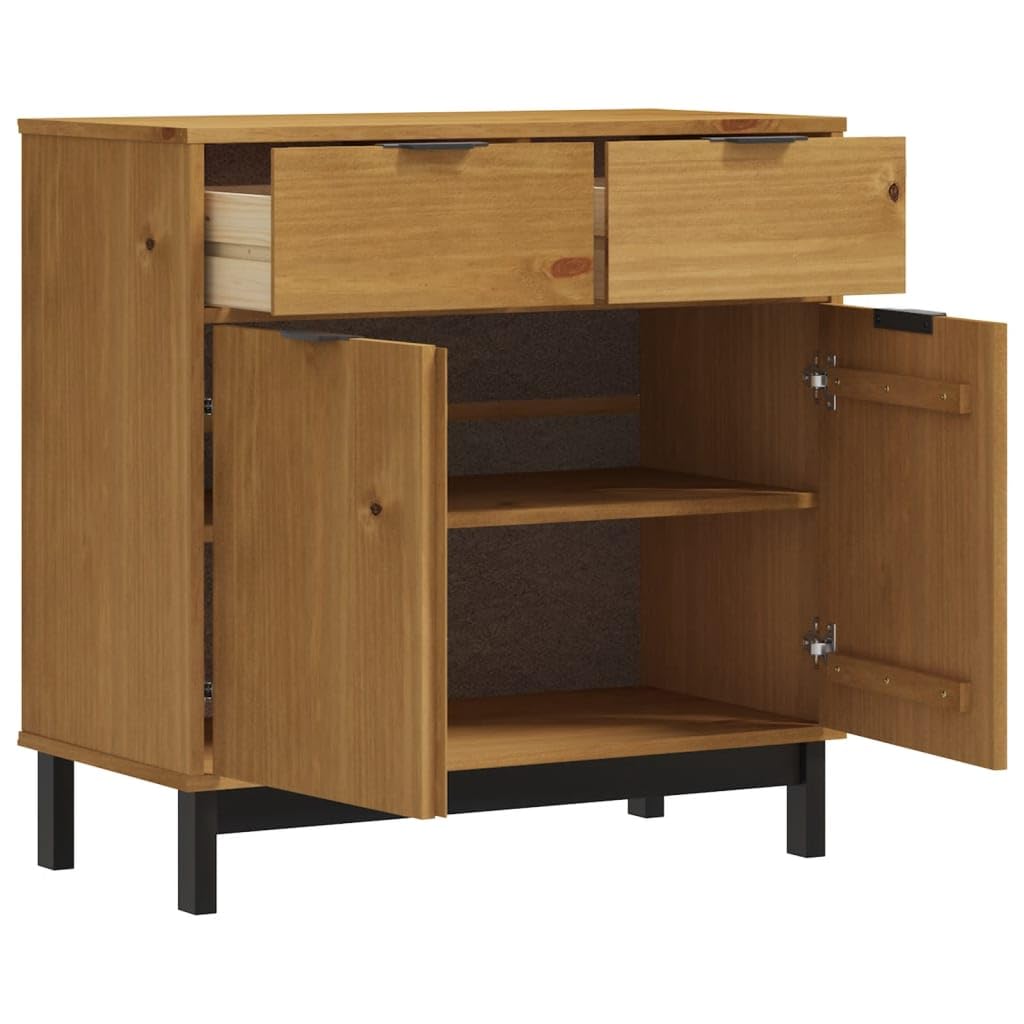 vidaXL Sideboard FLAM - Solid Pine Wood Storage Cabinet with Ample Space and Decorative Display - Oak Color - 31.5x15.7x31.5 - Assembly Required