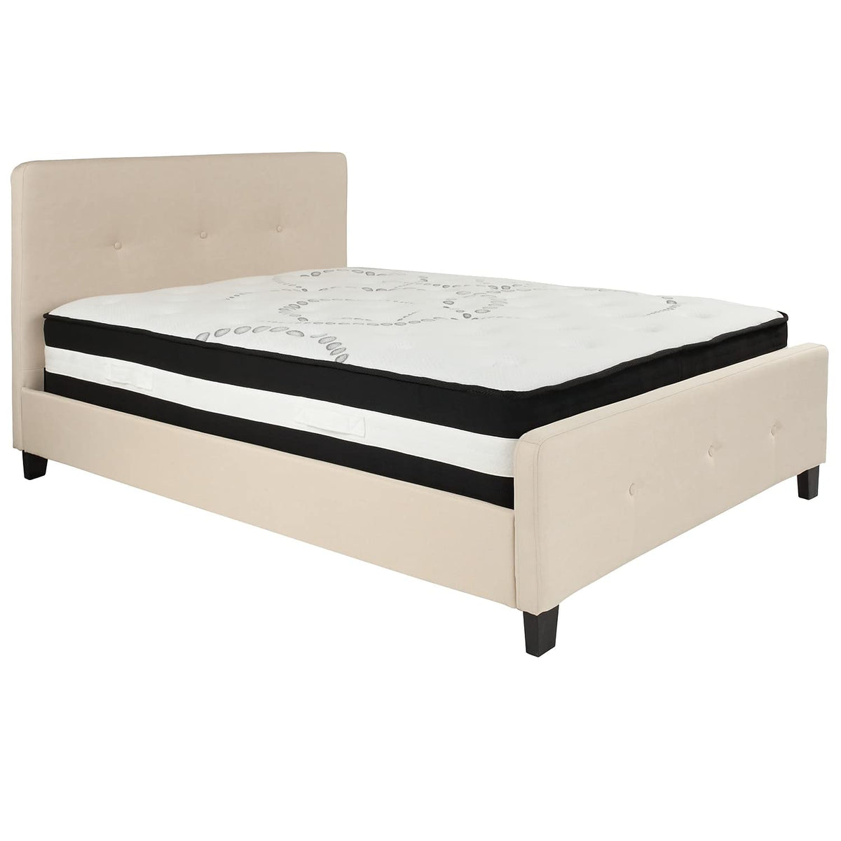 Flash Furniture Tribeca Full Size Tufted Upholstered Platform Bed In Beige Fabric With Pocket Spring Mattress