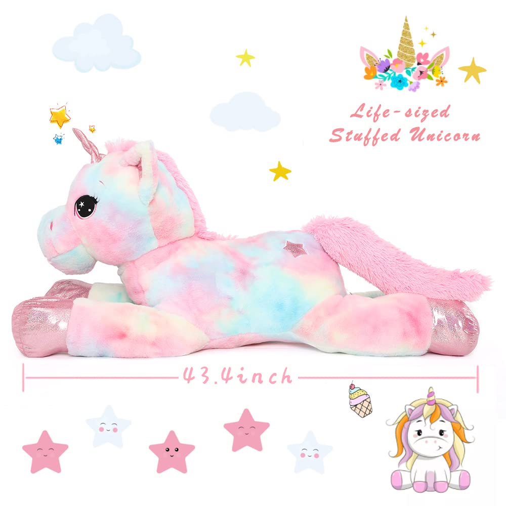 Muiteiur 43.4' Large Pink Unicorn Plush Pillow - Soft Stuffed Animal Toy Gift For Girls
