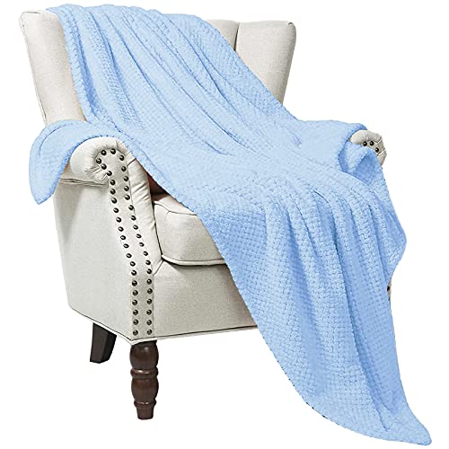 Exclusivo Mezcla Waffle Textured Extra Large Fleece Blanket, Super Soft And Warm Throw Blanket For Couch, Sofa And Bed (Baby Blu