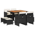 vidaXL 9 Piece Patio Dining Set with Cushions - Black Poly Rattan and Acacia for Garden, Backyard, Patio