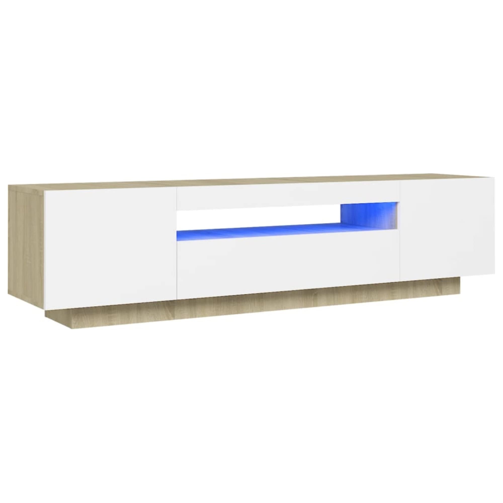 804432 vidaXL TV Cabinet with LED Lights White and Sonoma Oak 63&quot;x14&quot;x16&quot;