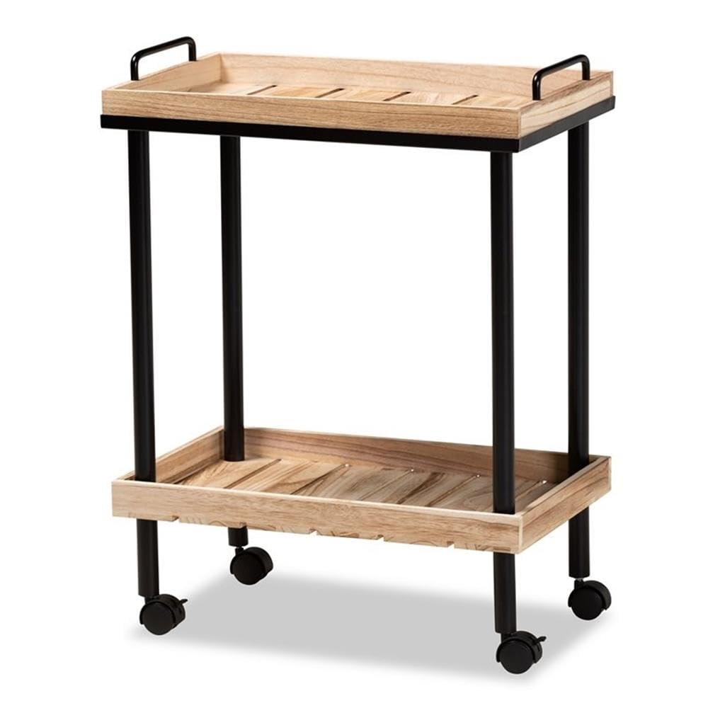 Baxton Studio Olinda Oak Brown Finished and Black Metal Kitchen Cart