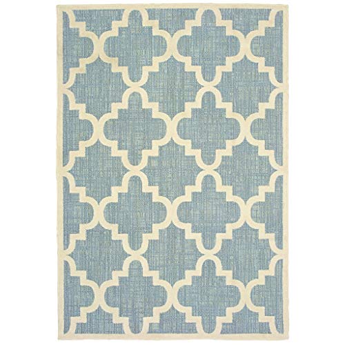 HomeRoots Polypropylene 7' x 10' Blue Ivory Machine Woven Geometric Indoor or Outdoor Area Rug