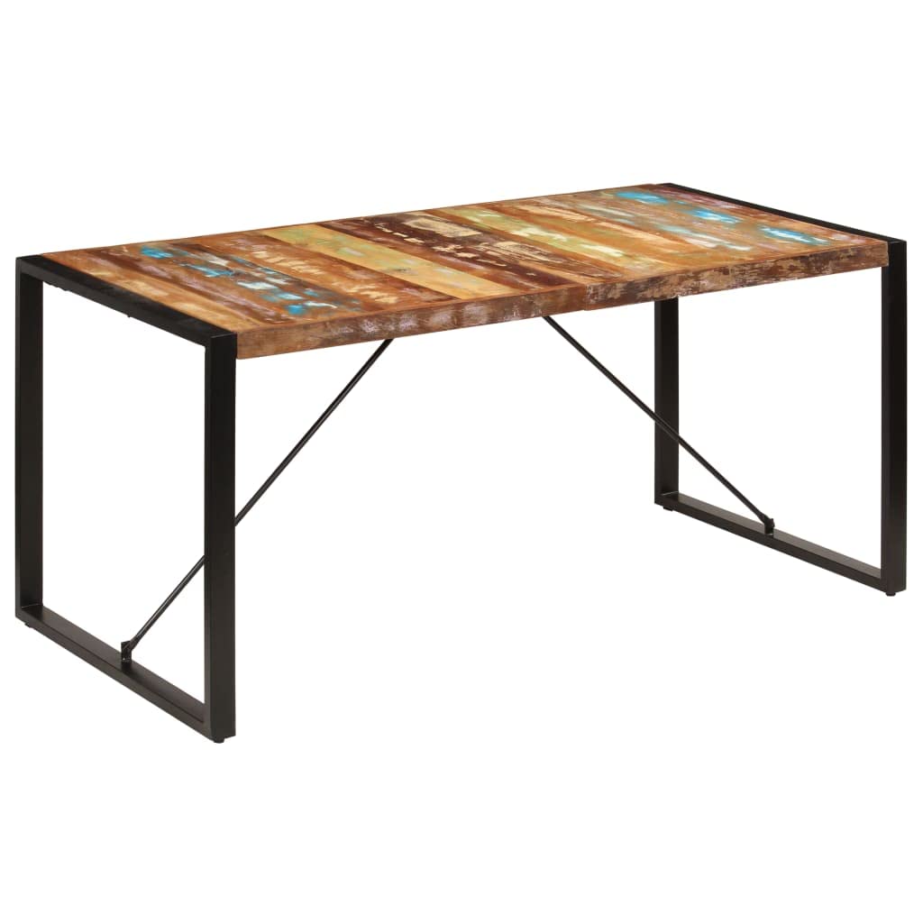vidaXL Solid Reclaimed Wood Dining Table with Powder-Coated Steel Legs - Rustic Rectangular Dining Room Furniture - 63&quot;x31.5&quot;x29.5&quot;