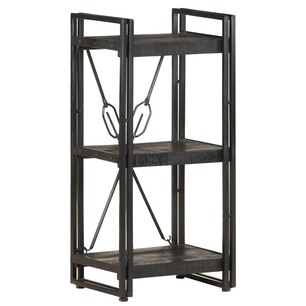 vidaXL Industrial Style 3-Tier Bookcase - Black Solid Mango Wood with Steel Frame - Perfect for Home or Office Storage, Display, and Decor