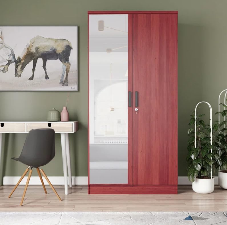 Woodpeckers Furniture And Mattress 2 Doors Wardrobe Mirrored Door (Mahogany)