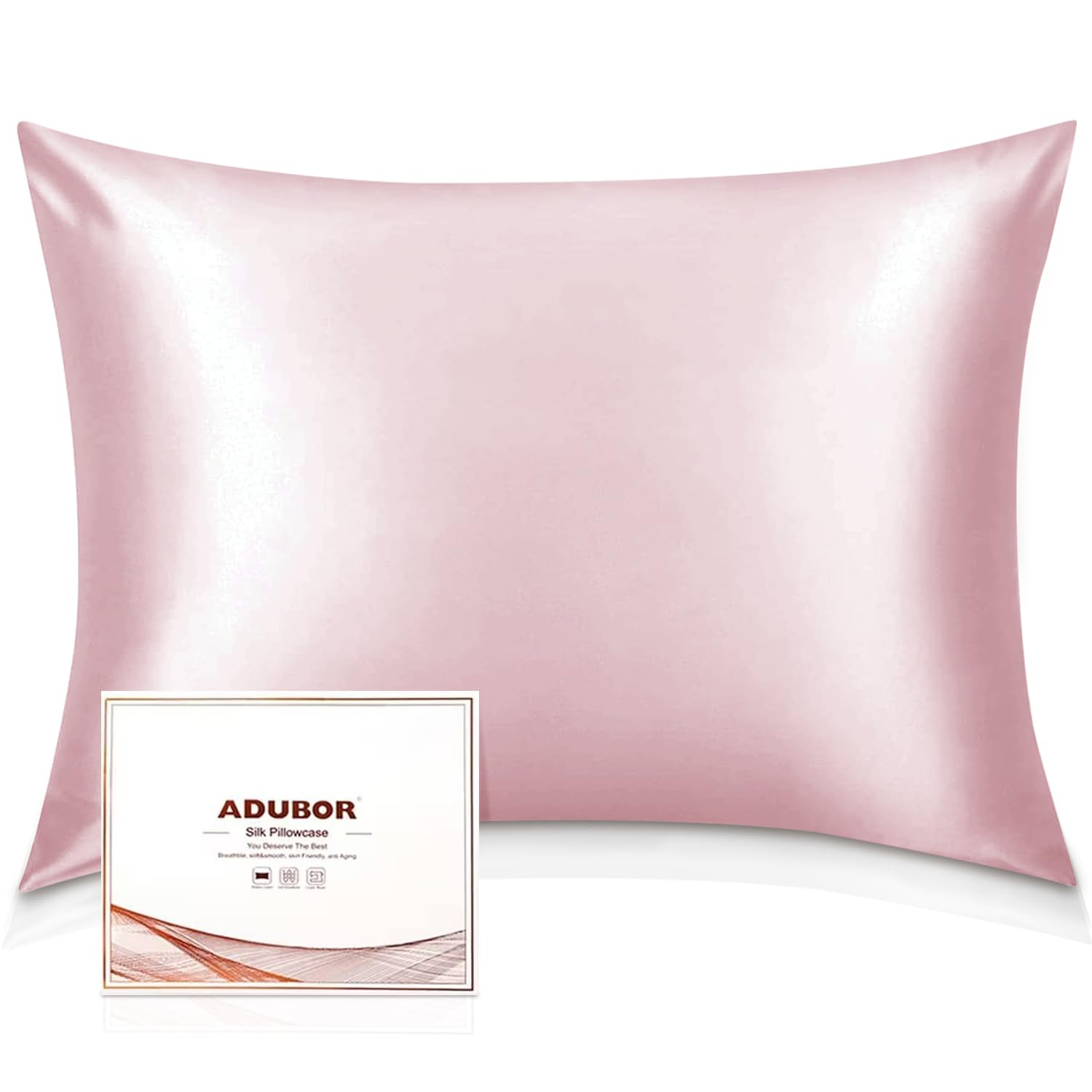 Adubor Silk Pillowcase For Hair And Skin With Hidden Zipper, Both Sides 23 Momme Silk Pillow Case, Queen Size 20  30 Inches, Pin