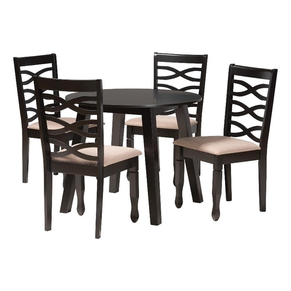 Baxton Studio Ruby Modern Beige Fabric And Dark Brown Finished Wood 5-Piece Dining Set