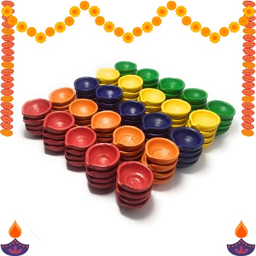 Indian Karigar Multicolour Handmade Clay Diyas/Lamps, Set of 100 Lights Decoration