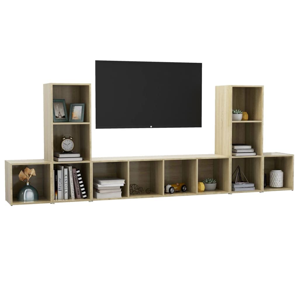 vidaXL TV Stand Set 5 Piece, TV Stand for Living Room, Sideboard with Storage, Media Unit Cupboard, Modern Style, Sonoma Oak Engineered Wood