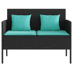 vidaXL Outdoor Loveseat Bench - Black PE Rattan, Padded Blue Cushions, Storage Under-Seat, Weather-Resistant, Garden/Patio Furniture, 44.5x24x34.3