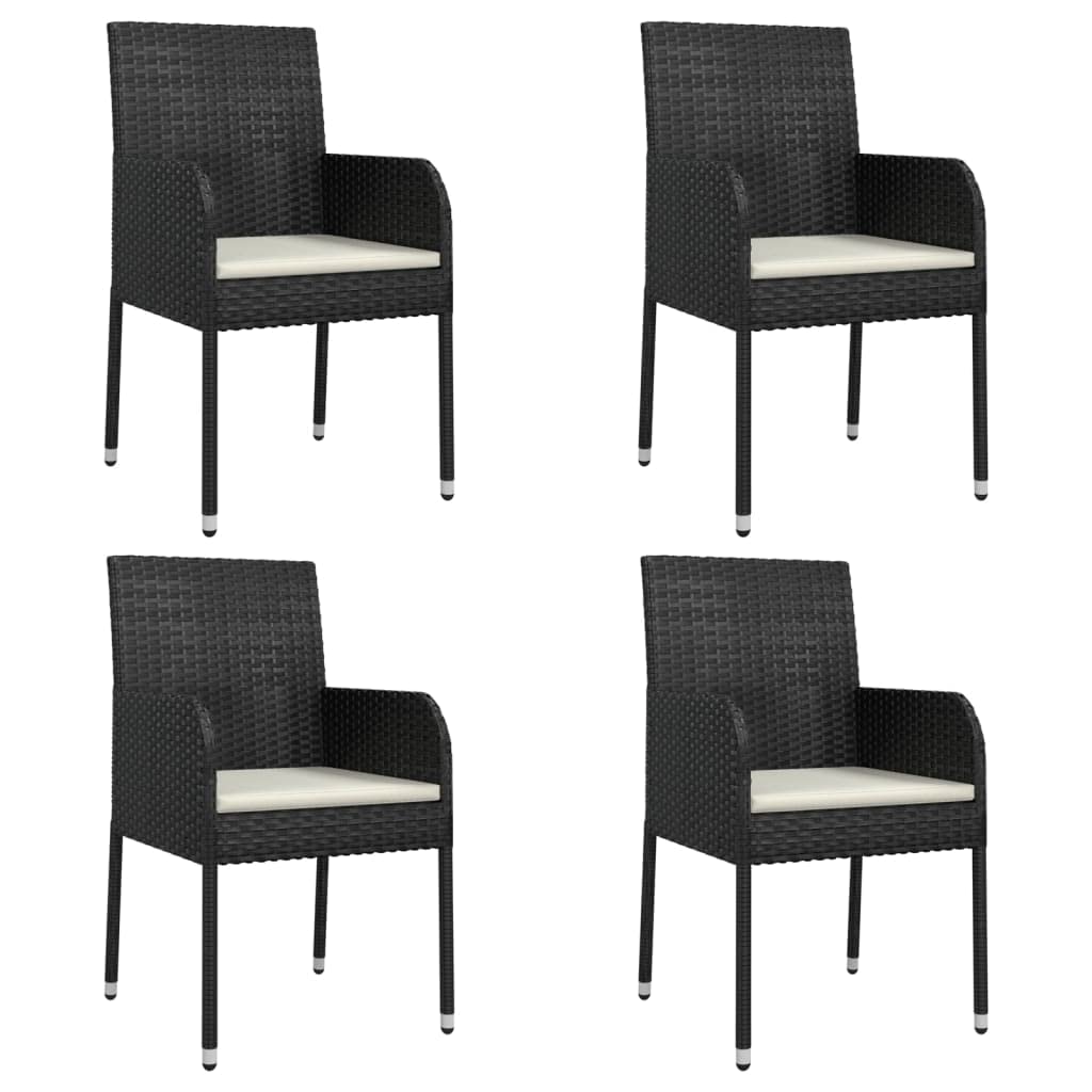 vidaXL Modern 5 Piece Patio Dining Set - Black Poly Rattan with Cream White Cushions, Weather-Resistant, Tempered Glass Tabletop, Modular Design, Comfortably Padded'.