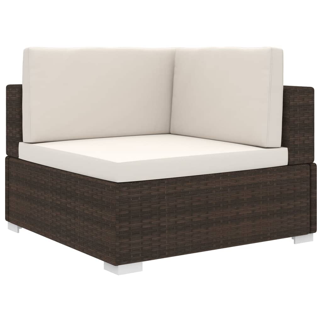 vidaXL Patio Furniture Sofa Chair Corner Seat with Cushions Poly Rattan Brown - Waterproof PE Rattan, Powder-Coated Steel Frame 27.6&quot; x 27.6&quot; x 20.7&quot; for Garden/Patio/Deck/Backyard