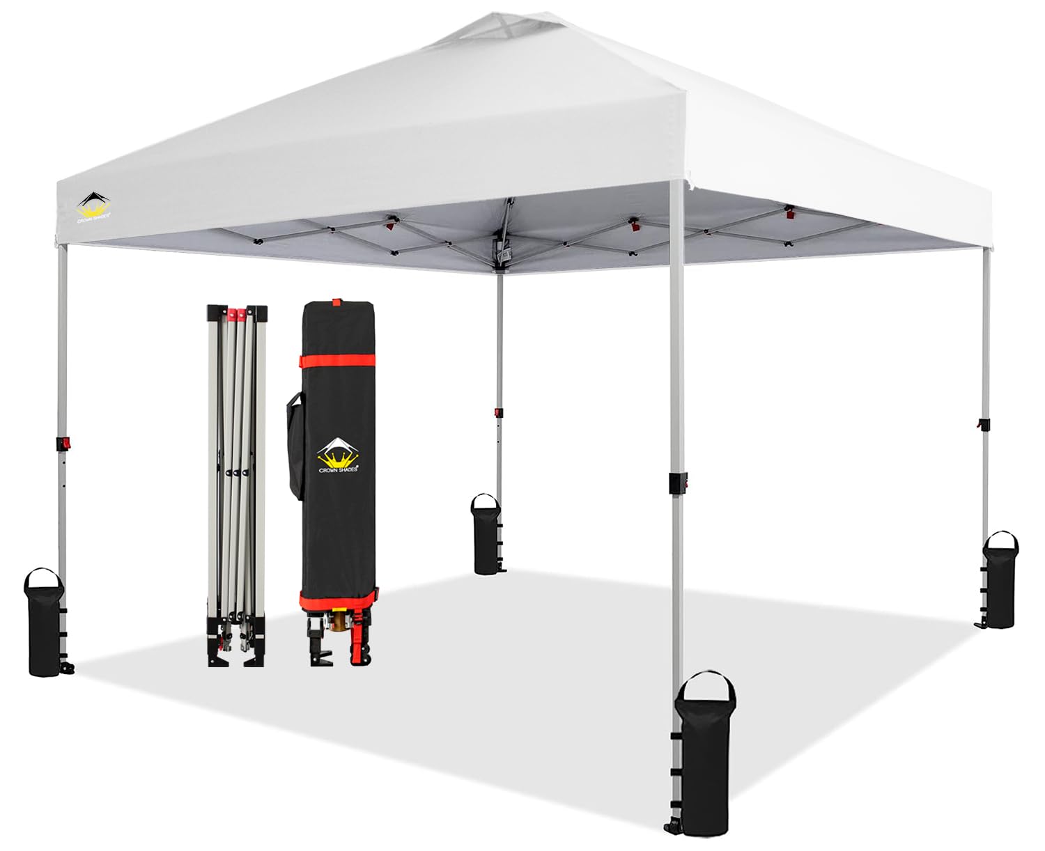 Crown Shades 10X10 Pop Up Canopy Outside Canopy, Patented One Push Tent Canopy With Wheeled Carry Bag, Bonus 8 Stakes And 4 Rope